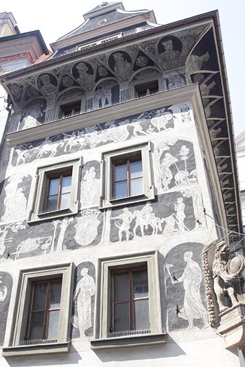 The House At the minute with Sgraffito Art, Old Town Square, Prague, Czech Republic