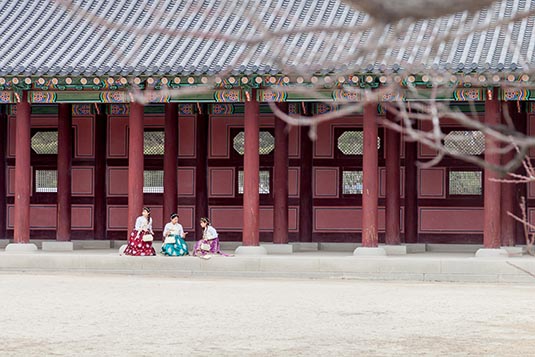 Locals in Traditional Costumes, Gyeongbokgung Palace, Seoul, South Korea