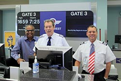 First Passenger, Inaugural Southwest Flight, Northwest Florida Beaches International Airport, Florida, USA